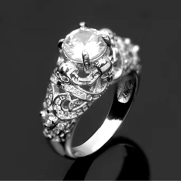 CZ skull filigree engagement ring - Picture 2 of 3